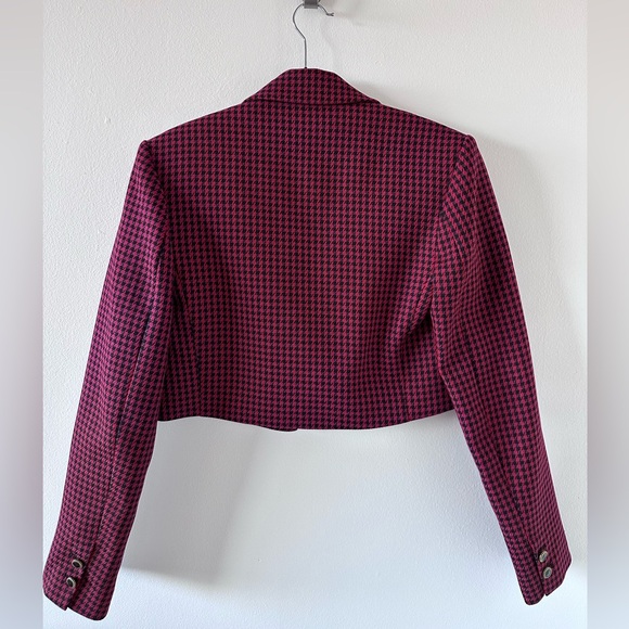 ZARA: Red-Black Houndstooth Cropped Blazer and Skirt Set - Size  XS - Picture 5 of 14